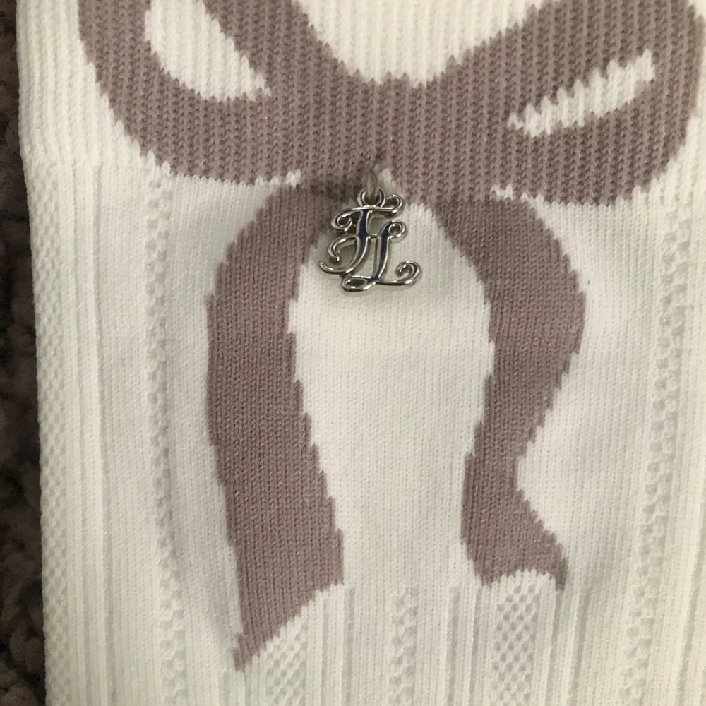Women's Fair Lair Cream Crew Socks with Taupe Bow Accent